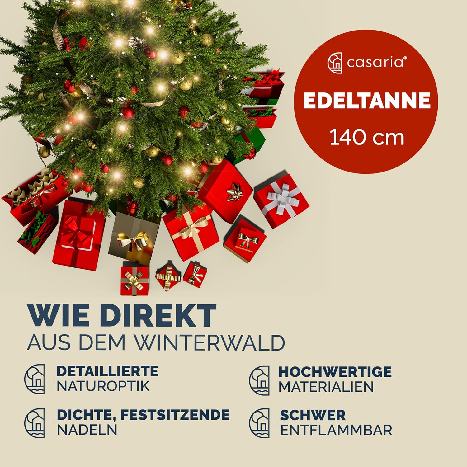 CASARIA® Premium Weihnachtsbaum künstlich M 140 cm mit Lichterkette naturgetreu viele Spitzen Stabiler Metallständer einfacher Aufbau Tannenbaum — Ansicht 4