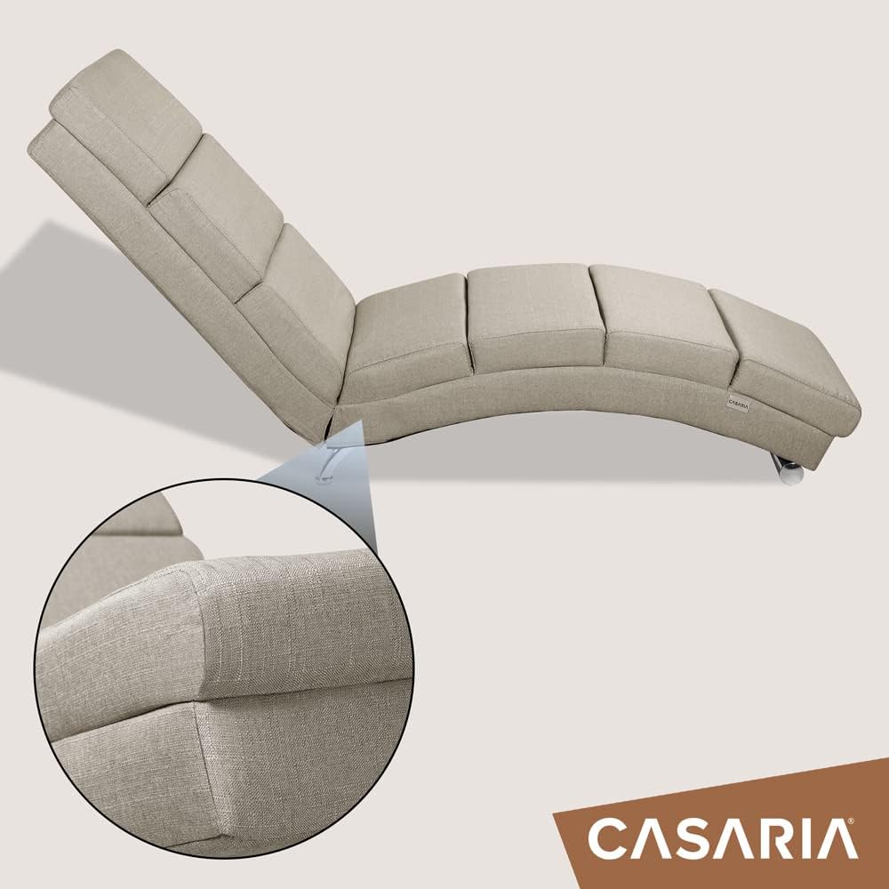 Casaria® Relaxliege XXL London 186x89x55cm Ergonomisch Stoff Gepolstert 180kg Belastbarkeit Wohnzimmer Büro Indoor Chaiselongue Relaxsessel Liege Beige — Ansicht 5