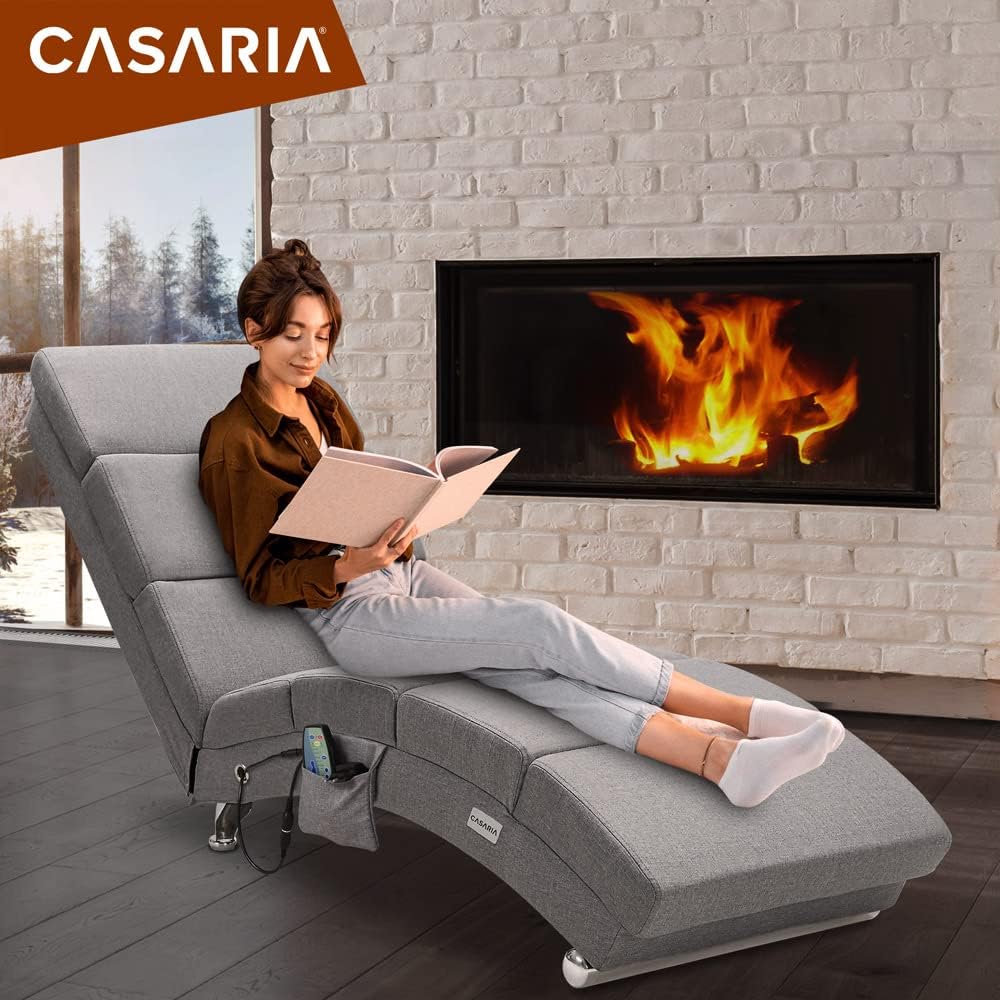 Casaria® Relaxliege XXL Massage Heizfunktion 186x89x55cm Ergonomisch Stoff Gepolstert 180kg Belastbarkeit Wohnzimmer Innen Chaiselongue Relaxsessel Grau — Ansicht 2