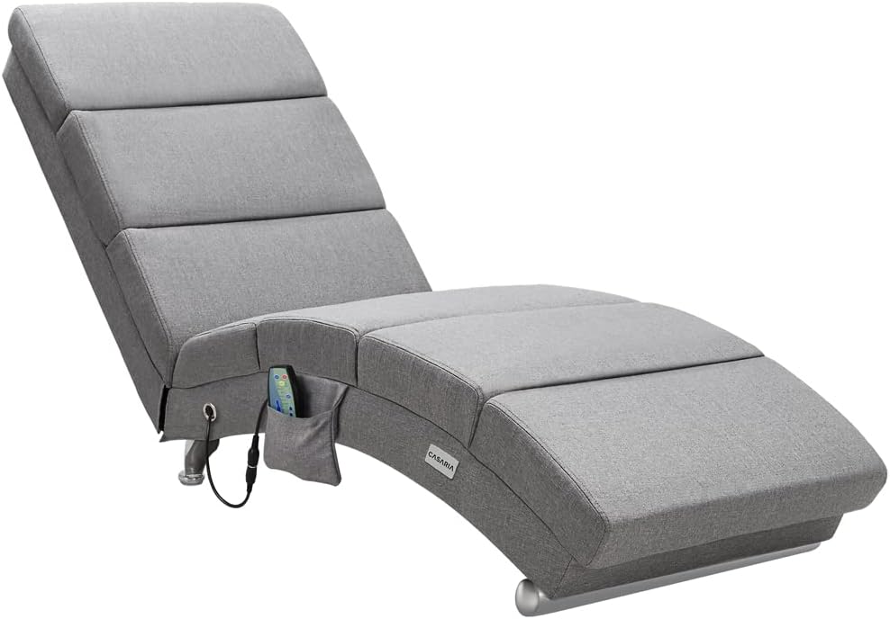 Casaria® Relaxliege XXL Massage Heizfunktion 186x89x55cm Ergonomisch Stoff Gepolstert 180kg Belastbarkeit Wohnzimmer Innen Chaiselongue Relaxsessel Grau