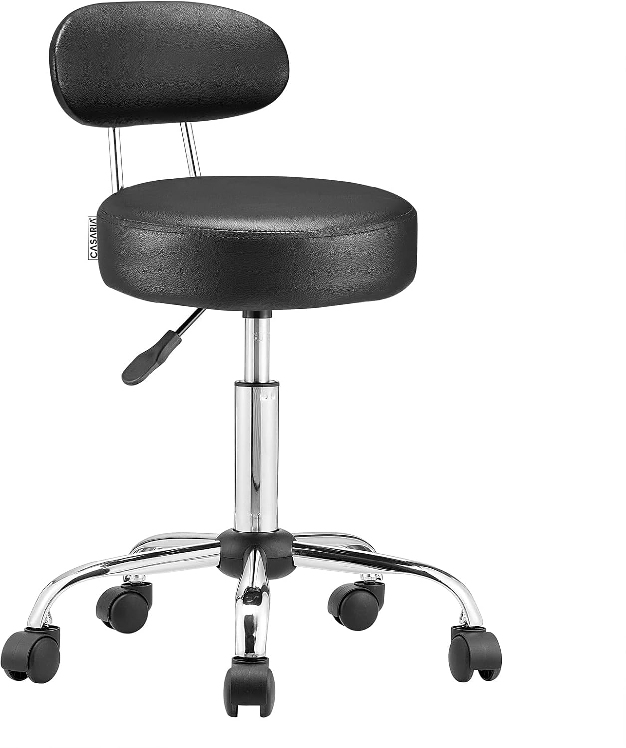 Casaria® Rollhocker mit Lehne Höhenverstellbar 10cm Polsterung 360°C Drehbar 46-60cm Sitzhöhe Küche Bürohocker Drehhocker Arbeitshocker Hocker Schwarz