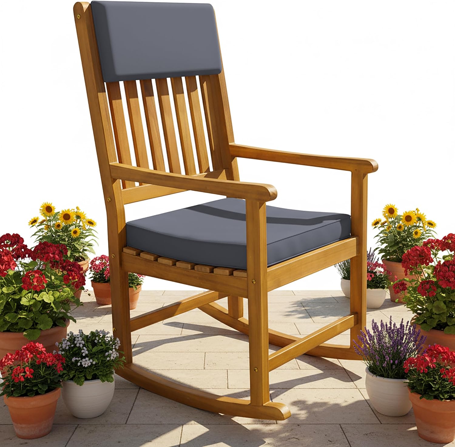 Casaria® Schaukelstuhl Gartenstuhl Holz Anthrazit 160kg Belastbar Bezug 30° Waschbar Armlehne Schaukelsessel Garten Balkon Stuhl Wetterfest Schwingsessel Akazie — Ansicht 2