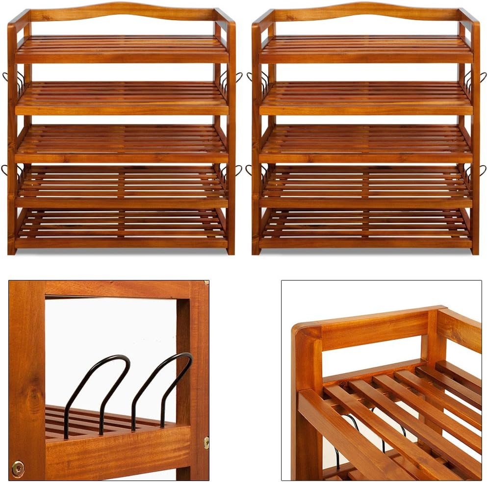 Casaria® Schuhregal Schmal 2er Set Holz FSC®-Zertifiziert 5 Ebenen 80x26x82cm Akazie Platzsparend Offen Flur Schuhschrank Schuhständer Schuhablage Regal — Ansicht 5