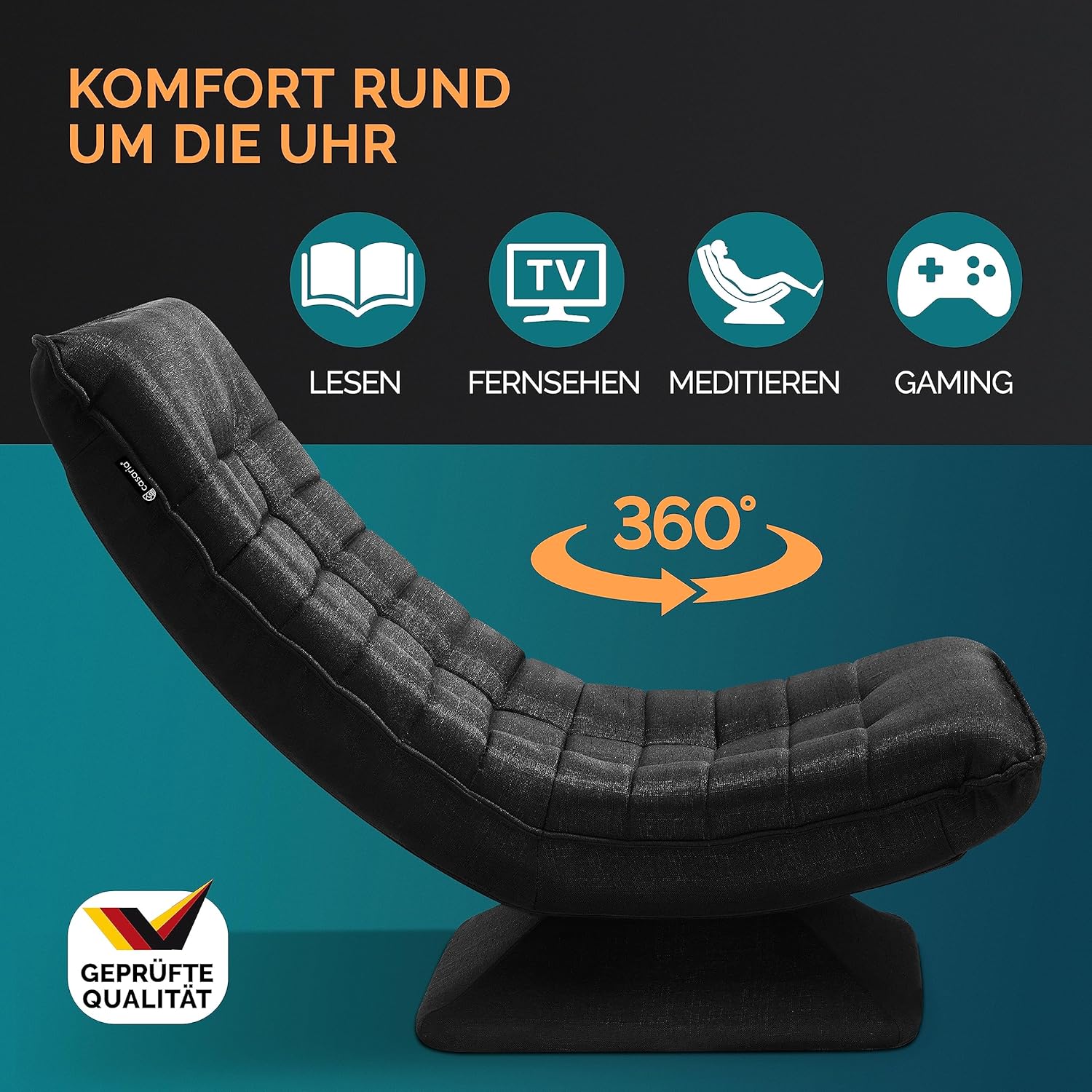 Casaria® Sessel verstellbare Rückenlehne 360° Drehbar Klappbar 150kg Belastbarkeit 60x105x87cm Gepolstert Wohnzimmer Gaming Relax Boden Lounge Sessel Schwarz — Ansicht 4