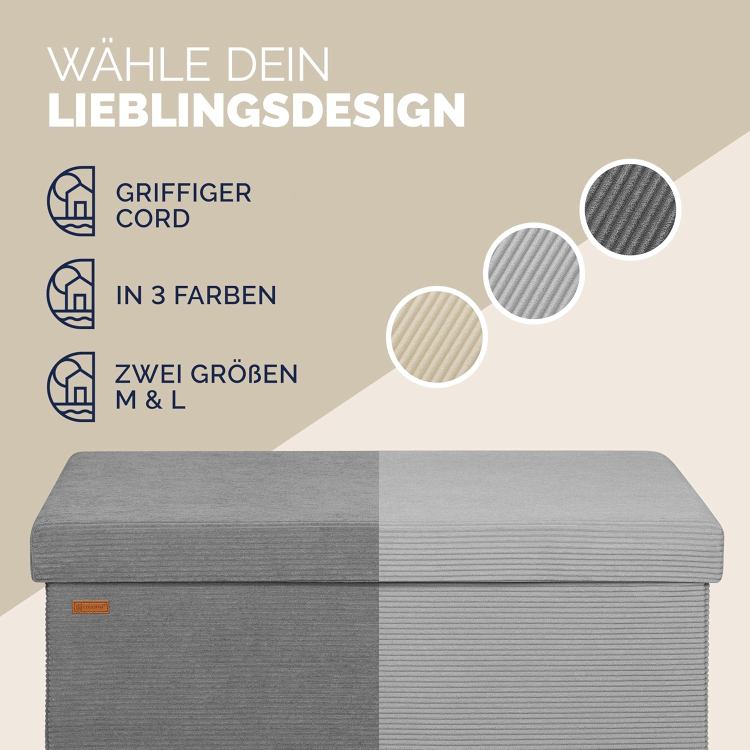 Casaria® Sitzbank mit Stauraum Anthrazit Cord inkl. 2 Boxen Faltbar Sitzbank 300kg Belastbar 114x38cm Truhe für Wohnzimmer Schlafzimmer Flur Truhenbank Bank — Ansicht 4