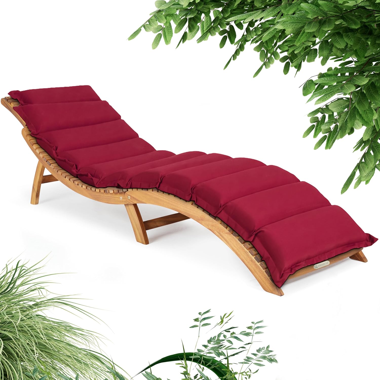 Casaria® Sonnenliege Holz inkl. Auflage Rot FSC®-Zertifiziert Akazie 320kg Belastbar 190x60cm Klappbar Tragegriff Gartenliege Balkon Garten Terrasse Liege Wetterfest — Ansicht 4