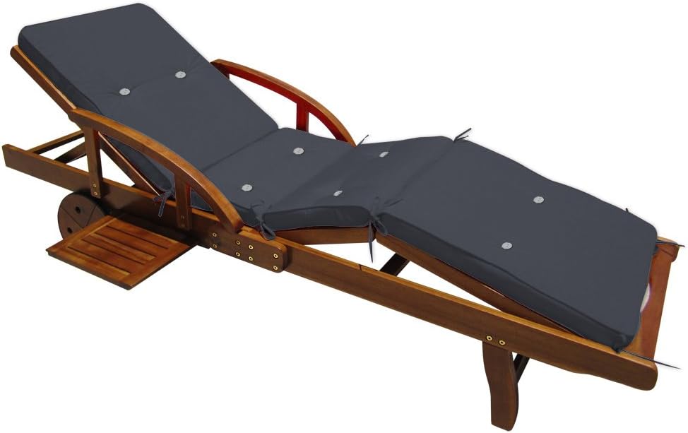Casaria® Sonnenliege Holz Klappbar inkl. Auflage 160kg Belastbar Fuß- und Rückenteil Räder Ablage Garten Balkon Terrasse Liege 200cm Anthrazit Akazie