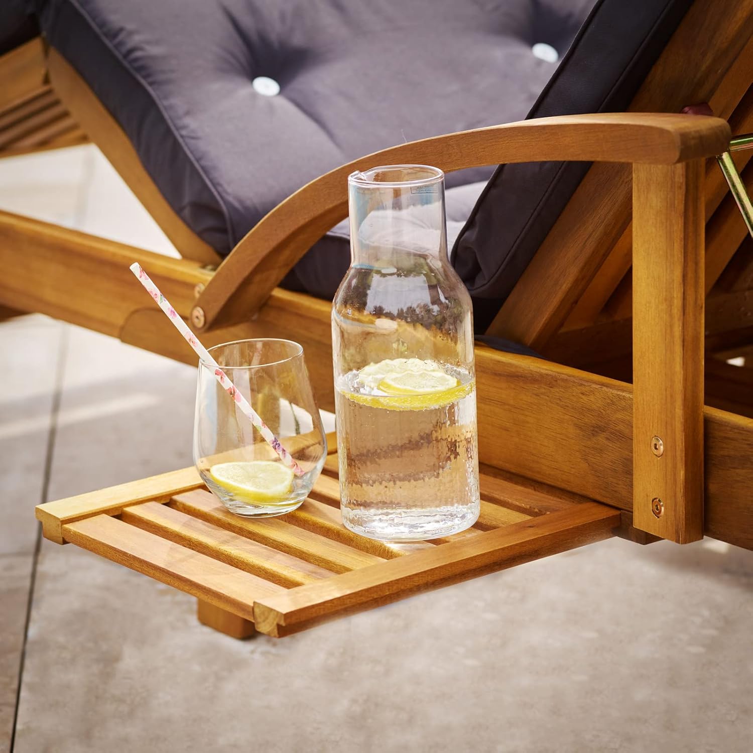 Casaria® Sonnenliege Holz Klappbar inkl. Auflage 160kg Belastbar Fuß- und Rückenteil Räder Ablage Garten Balkon Terrasse Liege 200cm Anthrazit Akazie — Ansicht 4