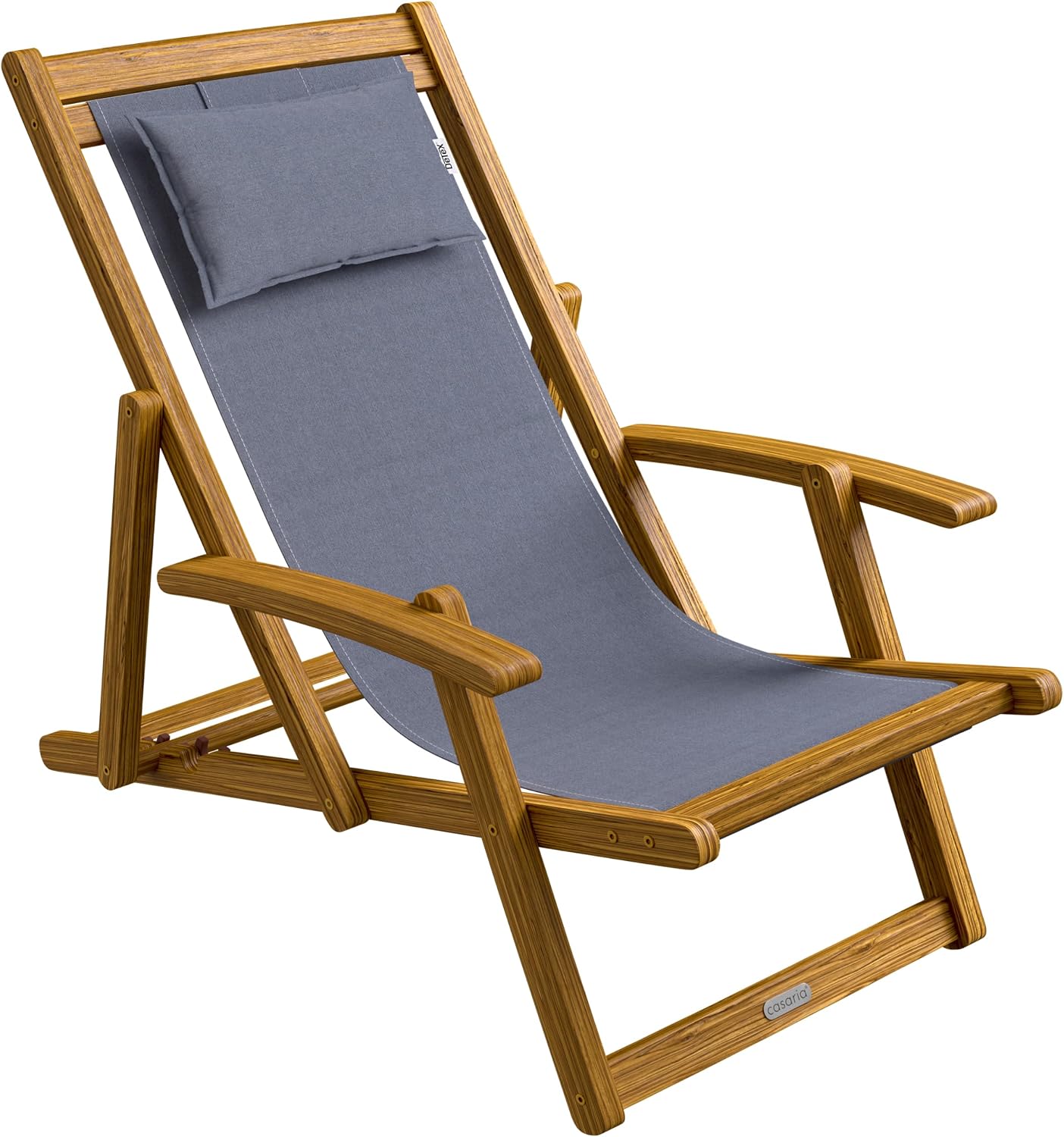 Casaria® Sonnenliege Holz Wetterfest Klappbar 3-Fach Verstellbar bis 160kg Gartenliege Outdoor mit Nackenkissen & Armlehnen Liegestuhl für Garten Balkon Terrasse Camping Akazienholz