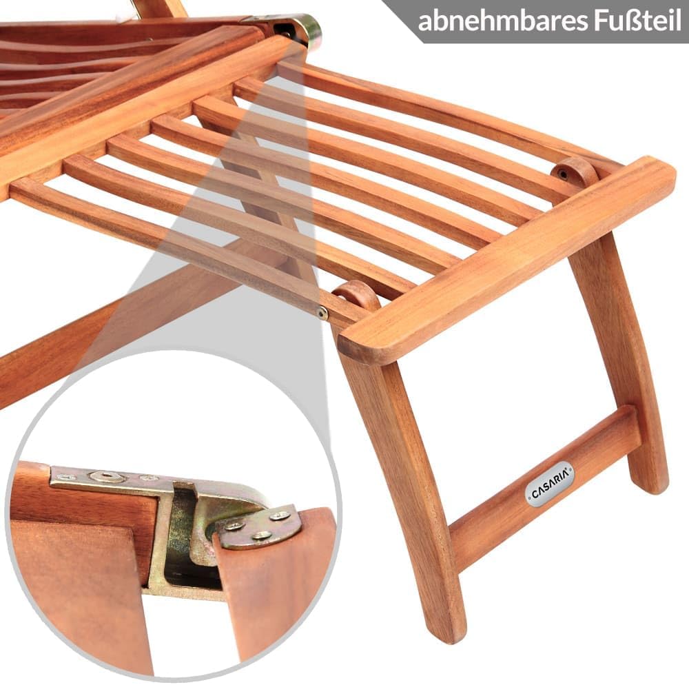Casaria® Sonnenliege Klappbar Holz Auflage Creme 160kg Belastbar Wetterfest Akazie Rückenlehne Verstellbar FSC®-Zertifiziert Balkon Garten Liege 169x54cm — Ansicht 5