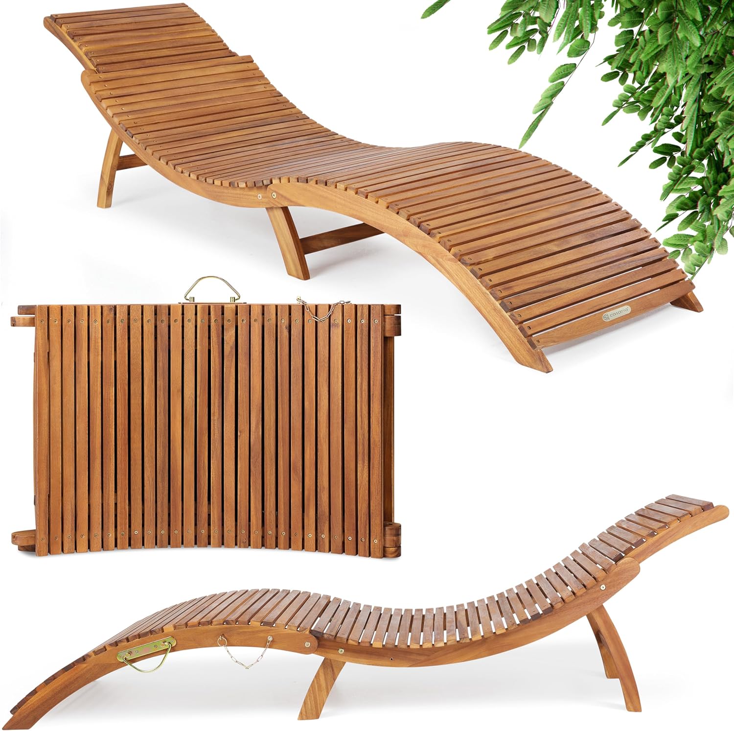 Casaria® Sonnenliege Klappbar Holz FSC®-Zertifiziert 320kg Belastbarkeit 190x60cm Tragegriff Kofferfunktion Garten Balkon Terrasse Gartenliege Klappliege Akazie