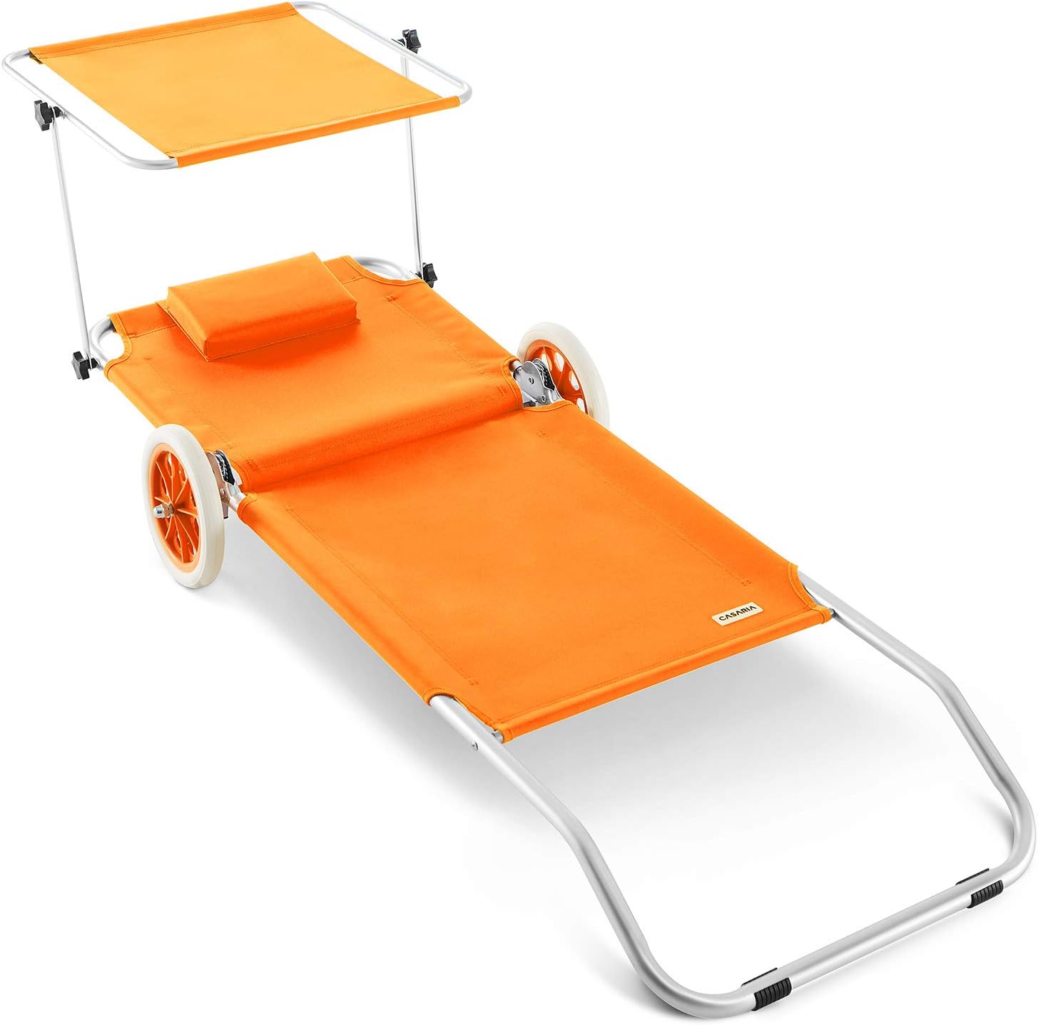 Casaria® Sonnenliege Klappbar mit Rädern & Sonnendach 5-Fach verstellbar Aluminium leichte Gartenliege Strandliege Balkon Terrasse Pool Camping Orange — Ansicht 6