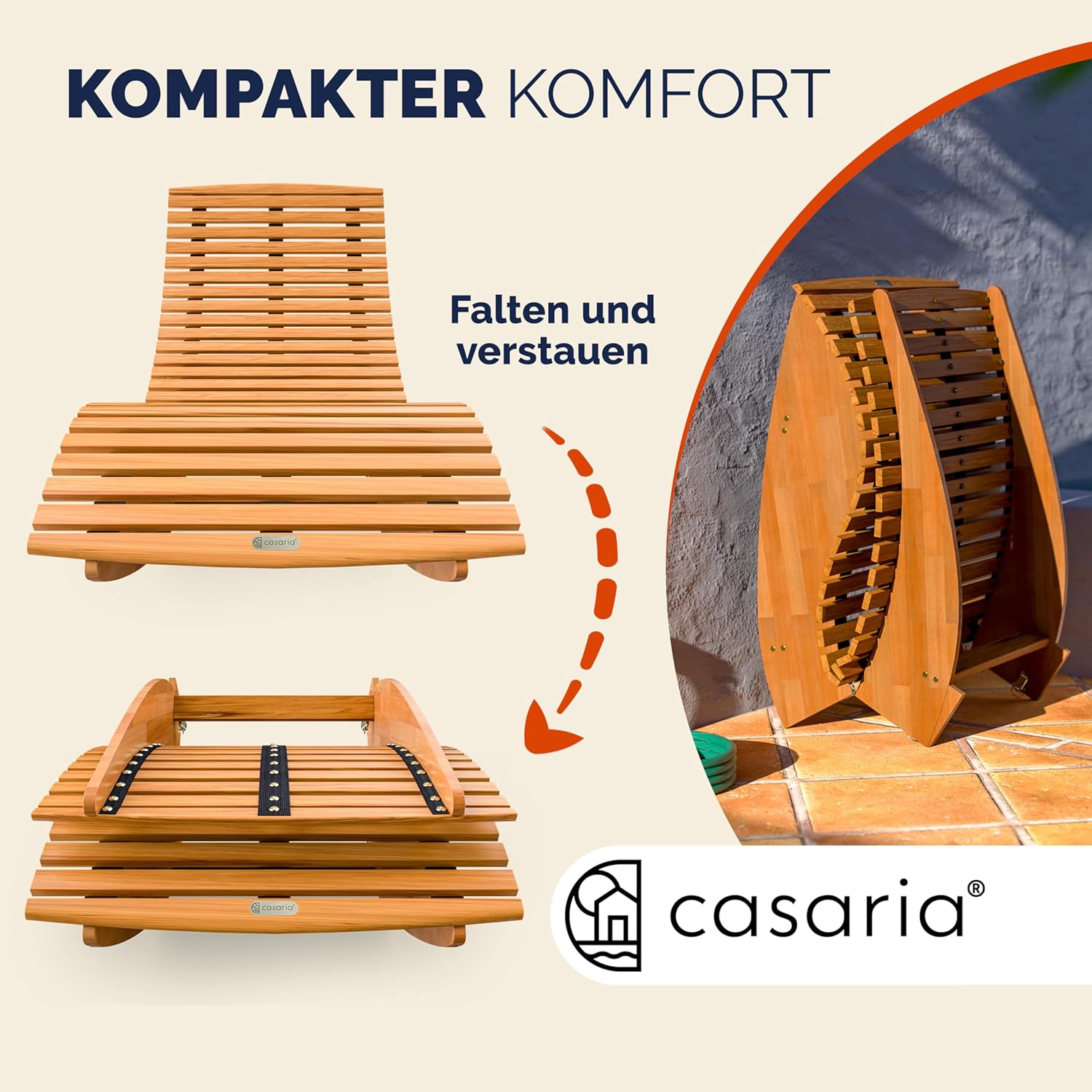 Casaria® Sonnenliege Klappbar Wetterfest Holz 160kg Belastbarkeit Pflegeleicht FSC®-Zertifiziert Akazie Garten Balkon Sauna Liege Holzliege Relaxliege 195x60cm — Ansicht 6
