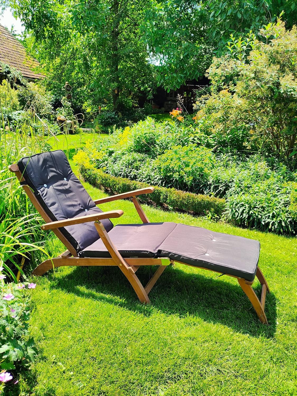 Casaria® Sonnenliege klappbar wetterfest Holz inkl. Auflage FSC®-Zertifiziert 160kg belastbar Fußstütze abnehmbar Rückenlehne Garten Balkon Akazie — Ansicht 2