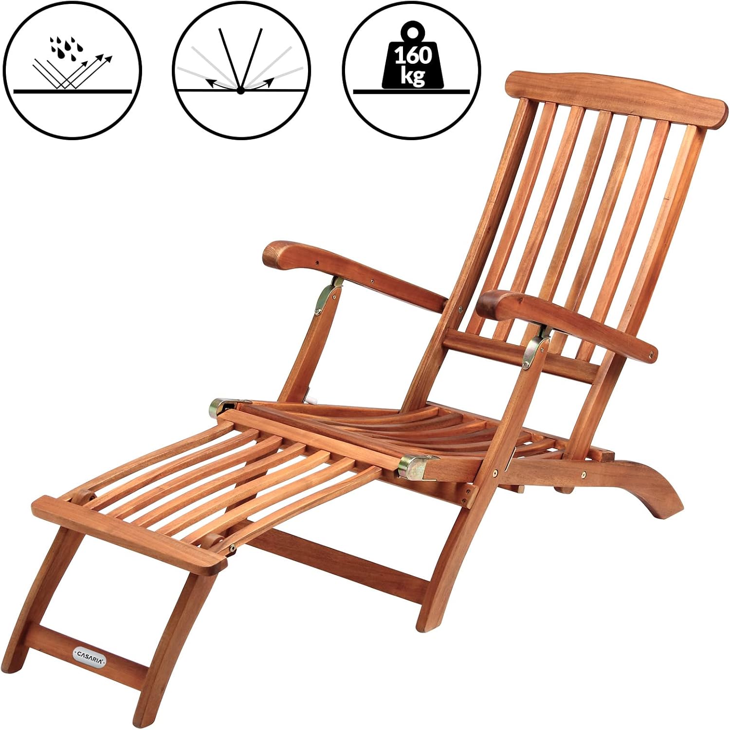 Casaria® Sonnenliege klappbar wetterfest Holz inkl. Auflage FSC®-Zertifiziert 160kg belastbar Fußstütze abnehmbar Rückenlehne Garten Balkon Akazie — Ansicht 4