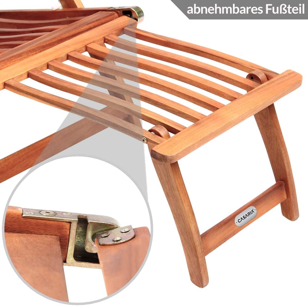 Casaria® Sonnenliege klappbar wetterfest Holz inkl. Auflage FSC®-Zertifiziert 160kg belastbar Fußstütze abnehmbar Rückenlehne Garten Balkon Akazie — Ansicht 5
