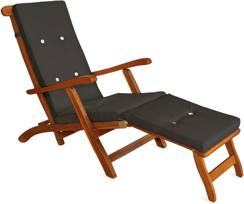 Casaria® Sonnenliege klappbar wetterfest Holz inkl. Auflage FSC®-Zertifiziert 160kg belastbar Fußstütze abnehmbar Rückenlehne Garten Balkon Akazie