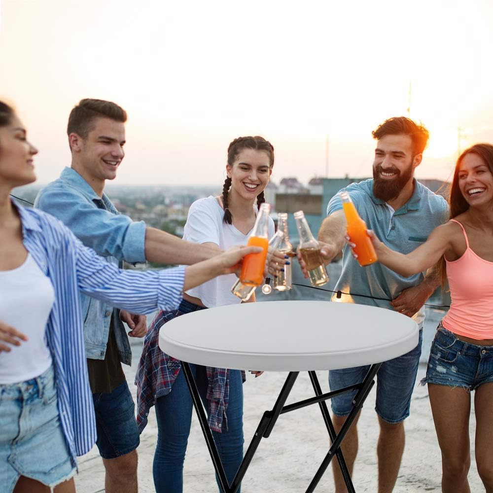 Casaria® Stehtisch 2er Set Klappbar Ø 72 cm Rund 110 cm Hoch Stabil Garten Wasserabweisend Metall Klapptisch Bistrotisch Partytisch Bar Biertisch Weiß — Ansicht 2