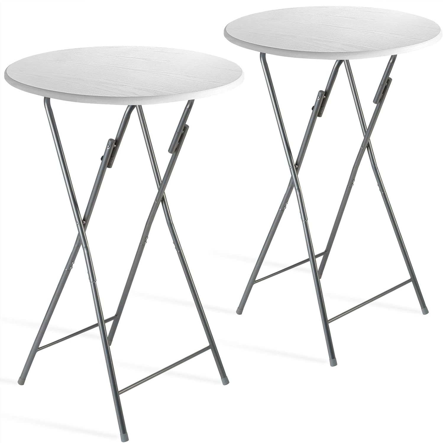 Casaria® Stehtisch 2er Set Klappbar Höhe 110cm Ø60cm Beistelltisch Klapptisch Bartisch Cocktail Holz Partytisch Rund Hochtisch Garten Gartentisch weiß