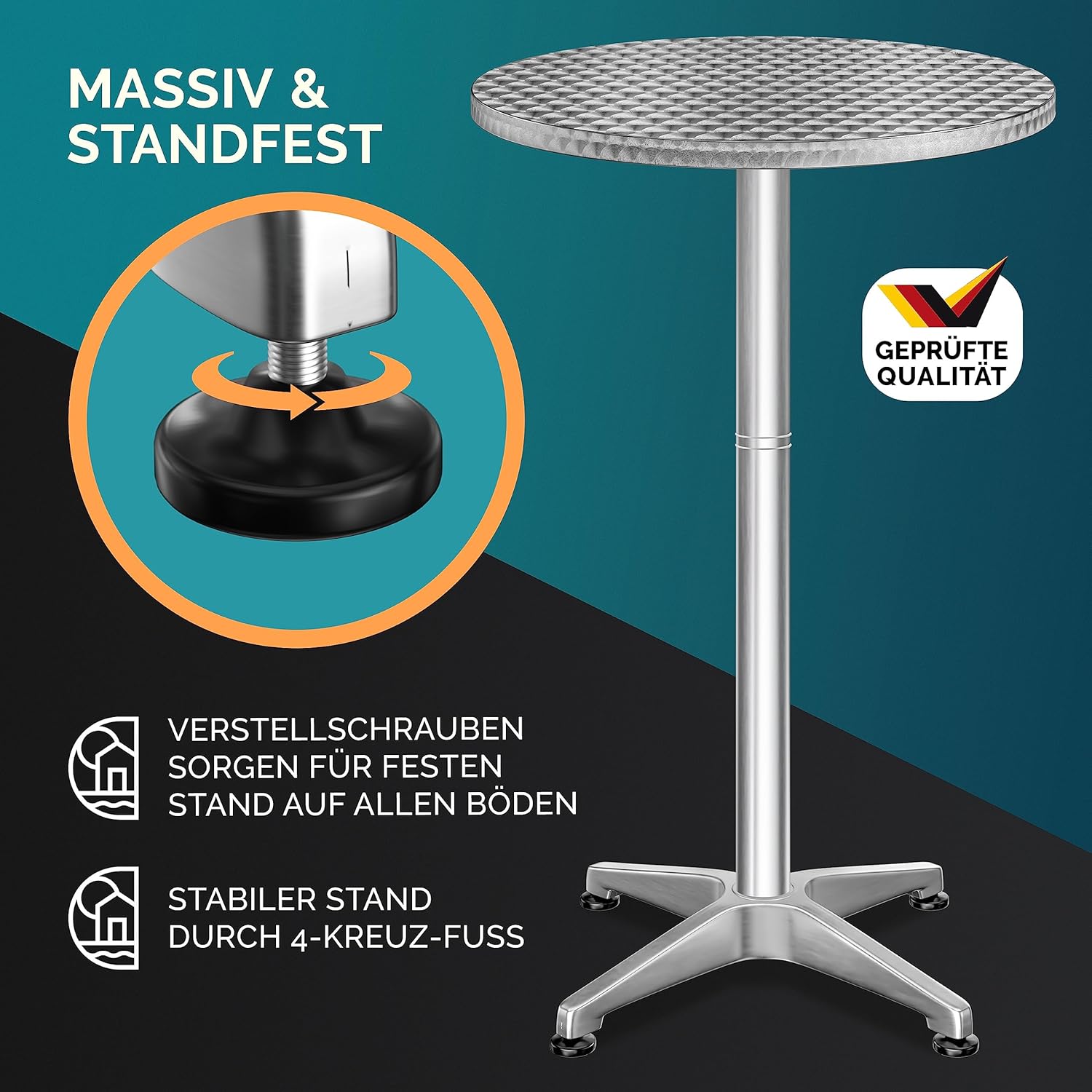Casaria® Stehtisch 2er Set Klappbar Höhenverstellbar 70cm / 115cm Hoch Aluminium Rund Ø 60cm Wetterfest Outdoor Garten Bistrotisch Bartisch Partytisch — Ansicht 4