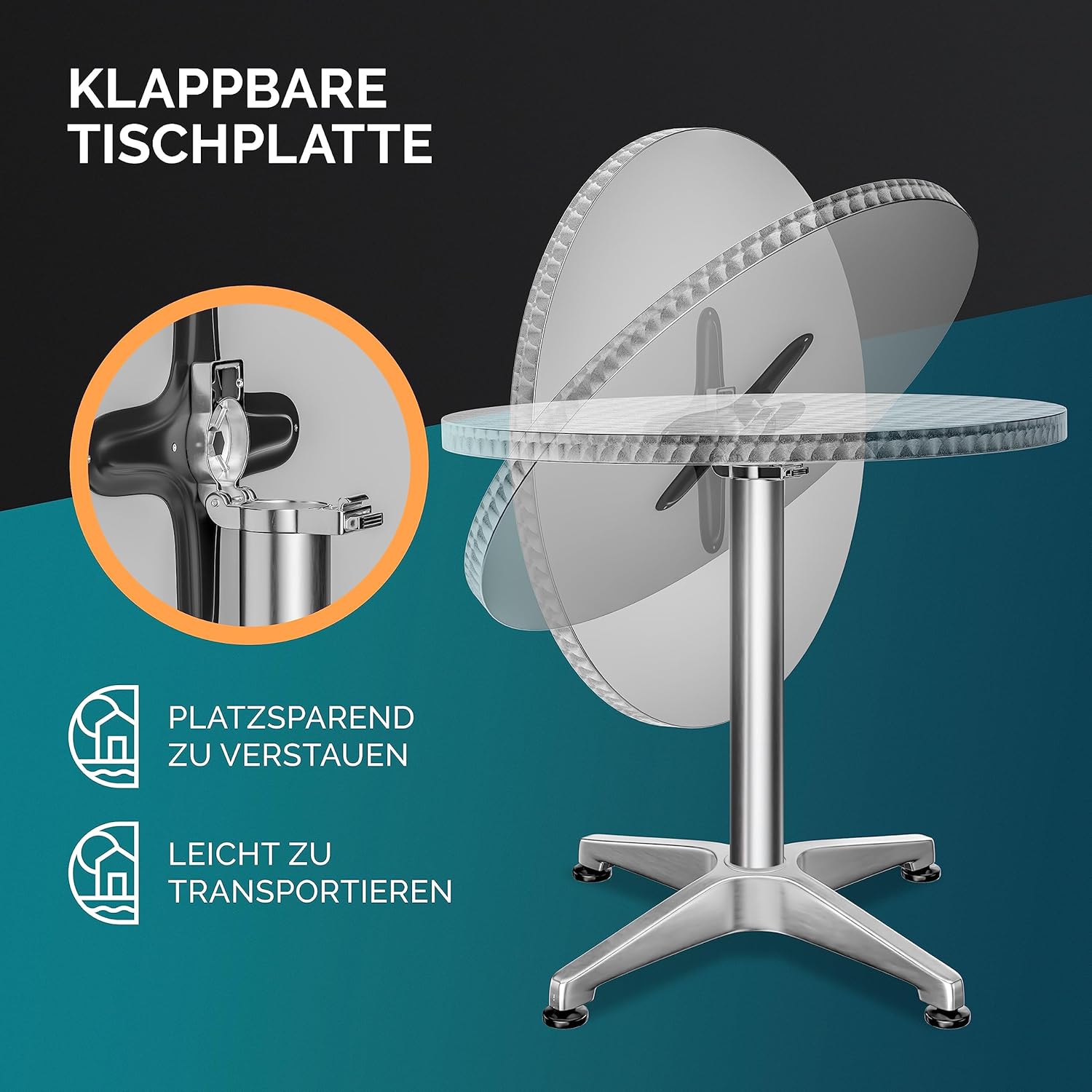 Casaria® Stehtisch 2er Set Klappbar Höhenverstellbar 70cm / 115cm Hoch Aluminium Rund Ø 60cm Wetterfest Outdoor Garten Bistrotisch Bartisch Partytisch — Ansicht 5