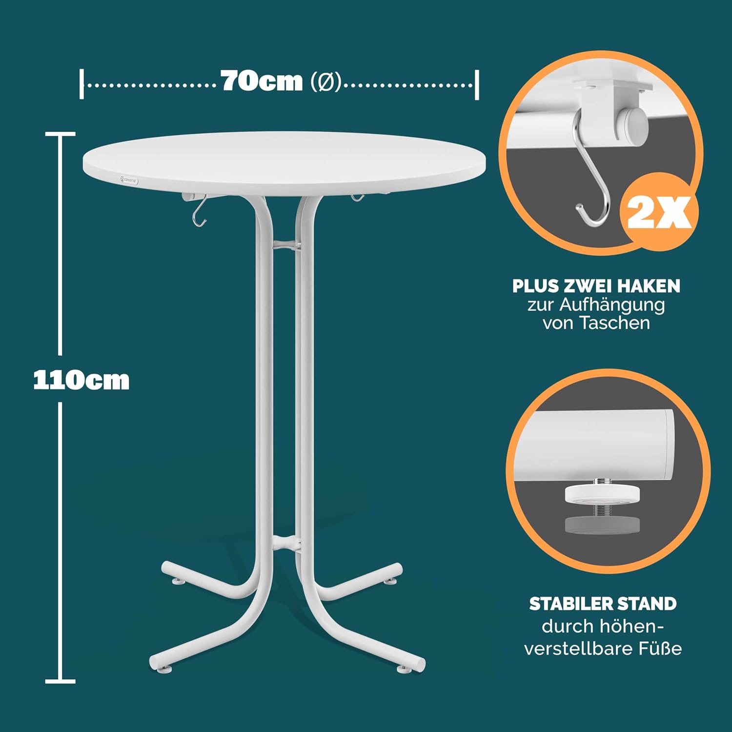 Casaria® Stehtisch mit Husse 70 cm Klappbar Grau Rund Holz Metall Pulverbeschichtet Wetterfest Hoch Set Hochzeit Bistrotisch Bartisch Garten Tisch — Ansicht 3