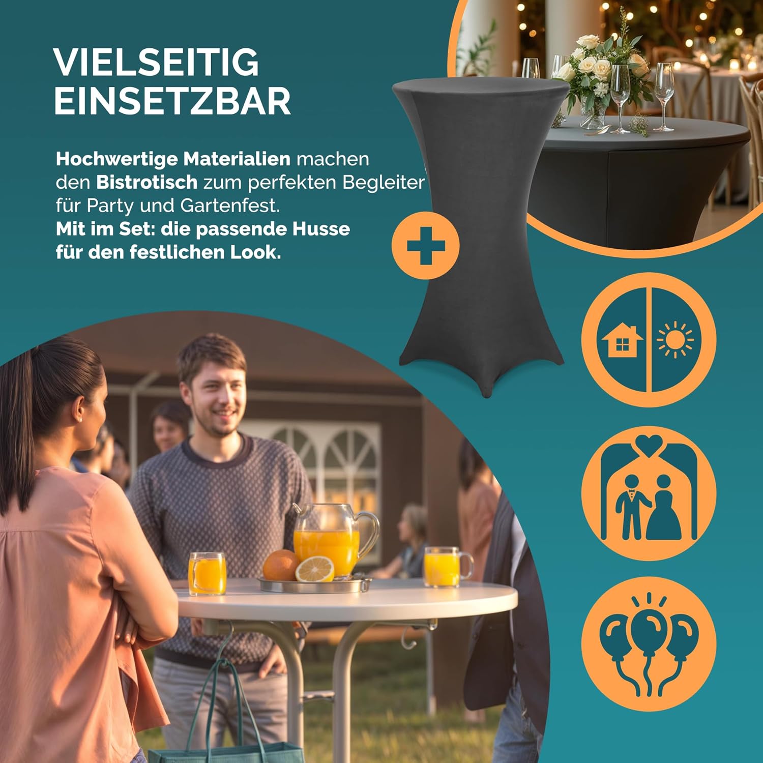 Casaria® Stehtisch mit Husse 70 cm Klappbar Grau Rund Holz Metall Pulverbeschichtet Wetterfest Hoch Set Hochzeit Bistrotisch Bartisch Garten Tisch — Ansicht 4