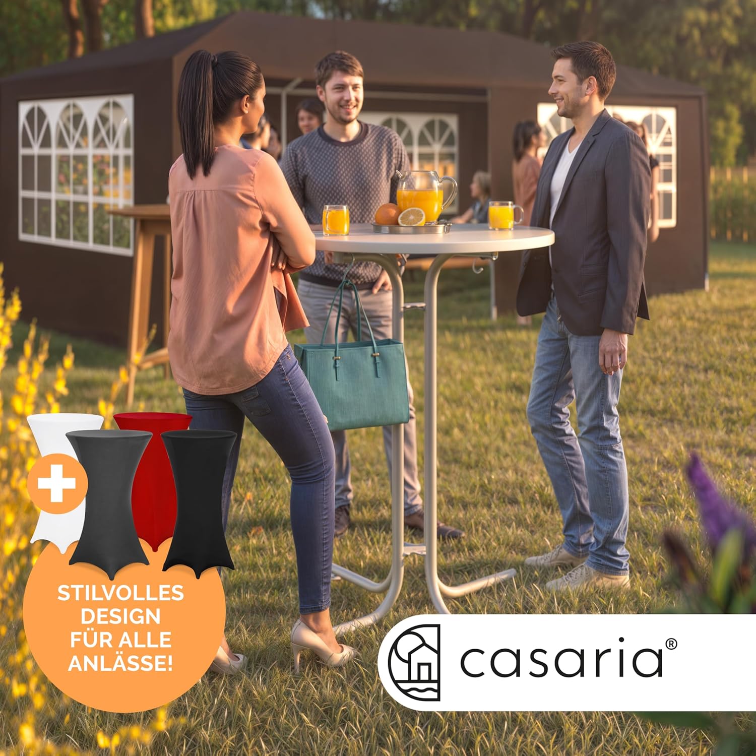 Casaria® Stehtisch mit Husse 70 cm Klappbar Grau Rund Holz Metall Pulverbeschichtet Wetterfest Hoch Set Hochzeit Bistrotisch Bartisch Garten Tisch — Ansicht 6