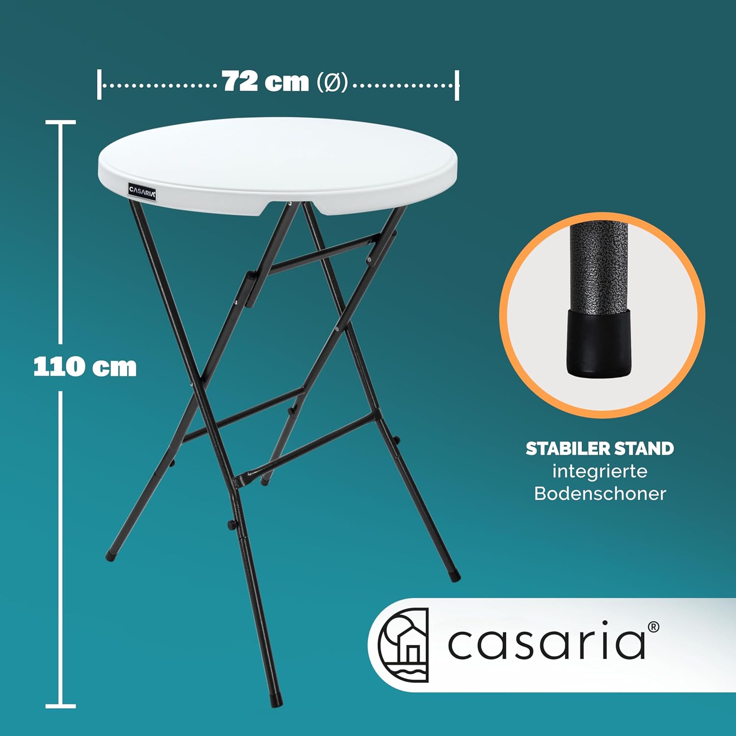Casaria® Stehtisch mit Husse Weiß 72 cm Set Klappbar Bistrotisch Rund 110 cm Hoch Outdoor Klapptisch Wetterfest Garten Partytisch Bartisch Hochzeit — Ansicht 2