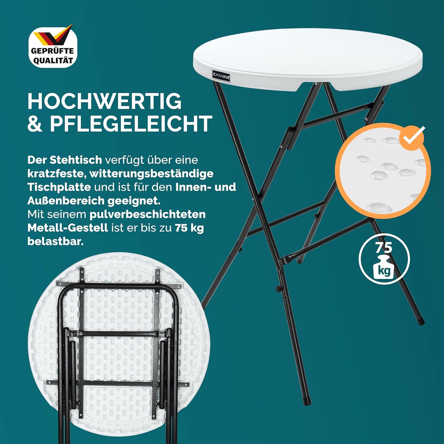 Casaria® Stehtisch mit Husse Weiß 72 cm Set Klappbar Bistrotisch Rund 110 cm Hoch Outdoor Klapptisch Wetterfest Garten Partytisch Bartisch Hochzeit — Ansicht 4