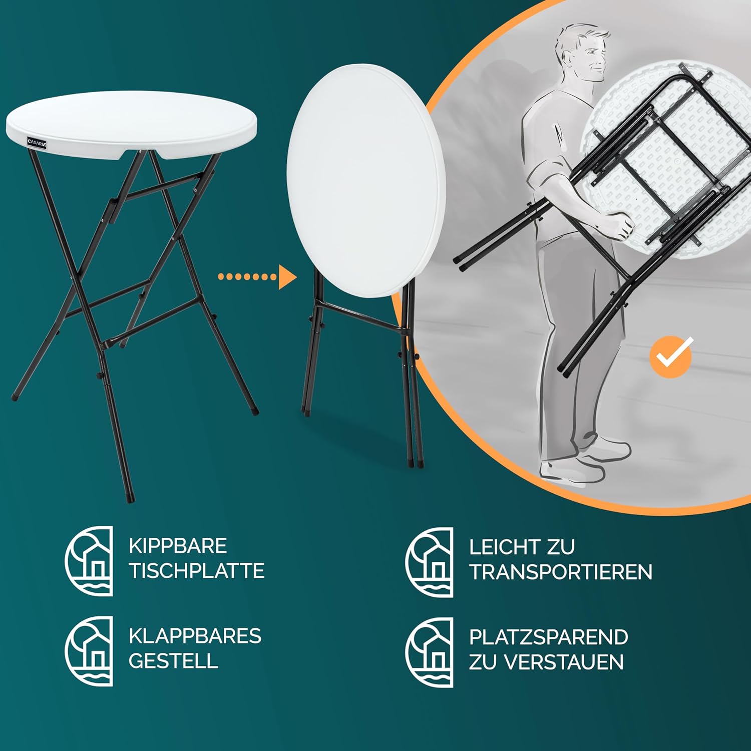 Casaria® Stehtisch mit Husse Weiß 72 cm Set Klappbar Bistrotisch Rund 110 cm Hoch Outdoor Klapptisch Wetterfest Garten Partytisch Bartisch Hochzeit — Ansicht 5