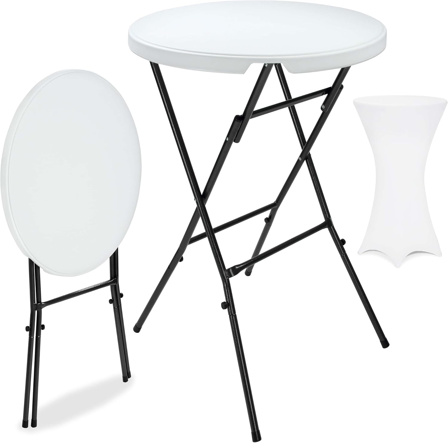 Casaria® Stehtisch mit Husse Weiß 72 cm Set Klappbar Bistrotisch Rund 110 cm Hoch Outdoor Klapptisch Wetterfest Garten Partytisch Bartisch Hochzeit