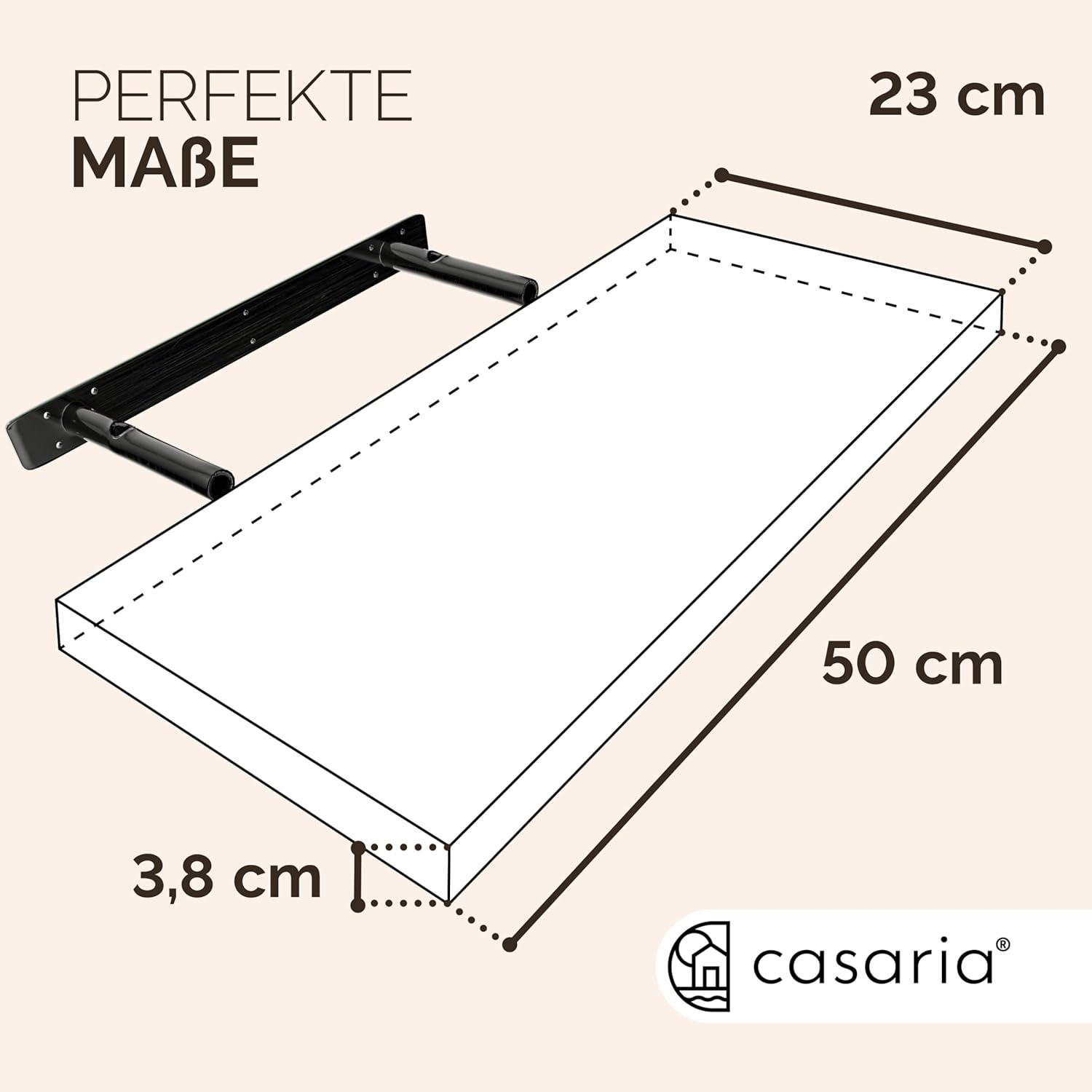 Casaria® Wandregal Holz Dunkle Eiche Regal mit Halterung 15kg Tragkraft Hängeregal Küche Wohnzimmer Flur Wand Schweberegal Bücherregal Regalbrett Schwebend 50cm — Ansicht 2