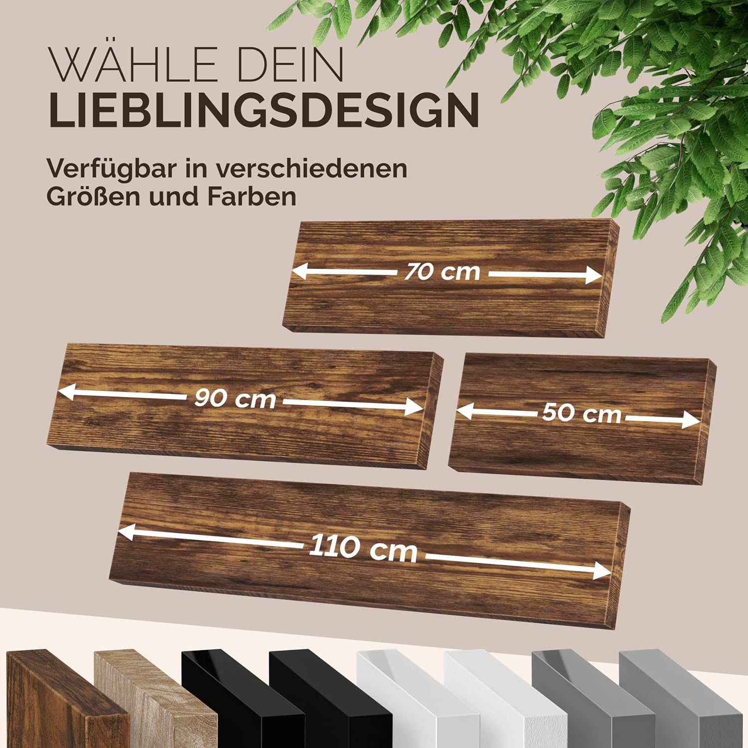 Casaria® Wandregal Holz Dunkle Eiche Regal mit Halterung 15kg Tragkraft Hängeregal Küche Wohnzimmer Flur Wand Schweberegal Bücherregal Regalbrett Schwebend 50cm — Ansicht 6