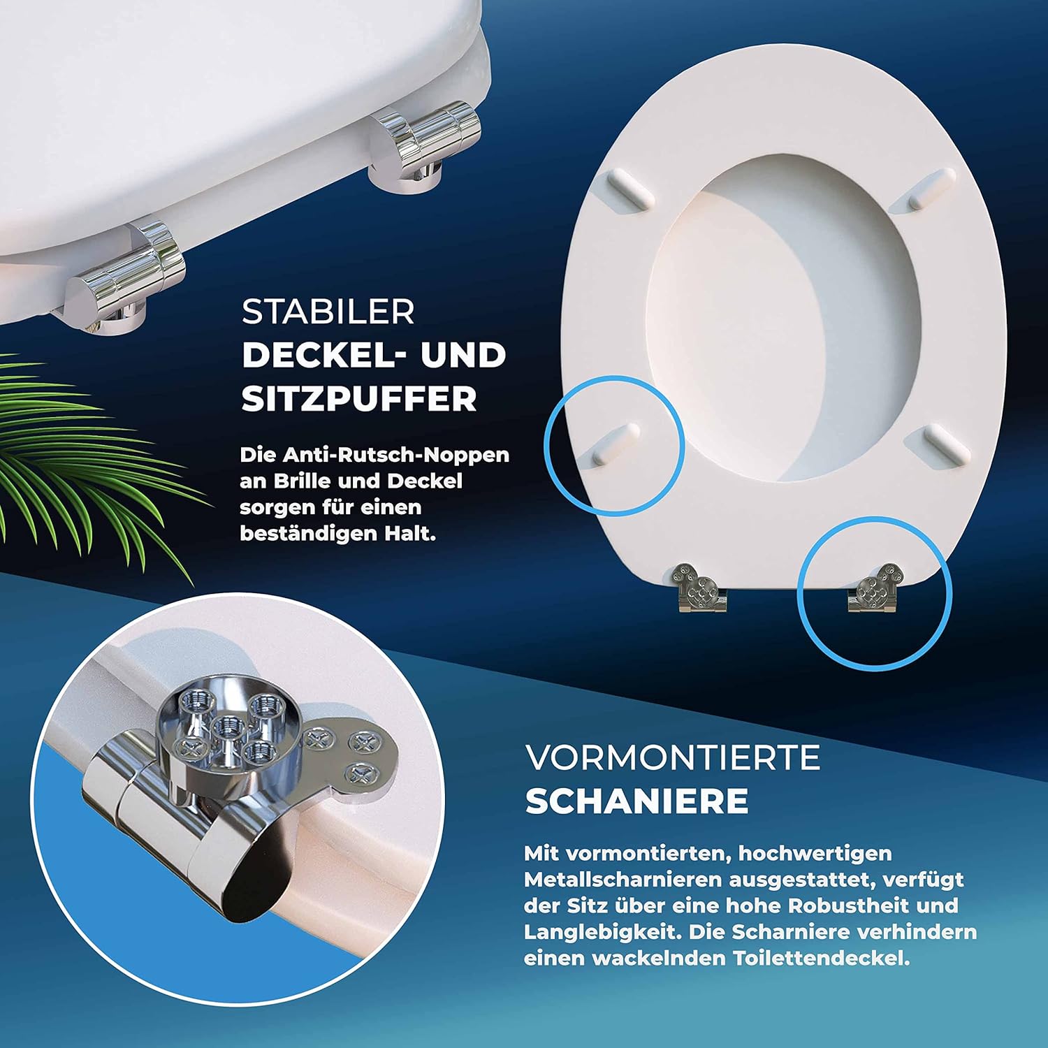 CASARIA® WC Sitz Doppelte Absenkautomatik MDF Holzkern hygienisch Rostfreie Scharniere 175kg Bad Toilettendeckel Toilettensitz Klodeckel Weiß — Ansicht 5