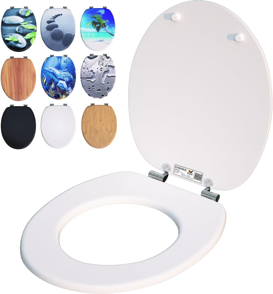 CASARIA® WC Sitz Doppelte Absenkautomatik MDF Holzkern hygienisch Rostfreie Scharniere 175kg Bad Toilettendeckel Toilettensitz Klodeckel Weiß