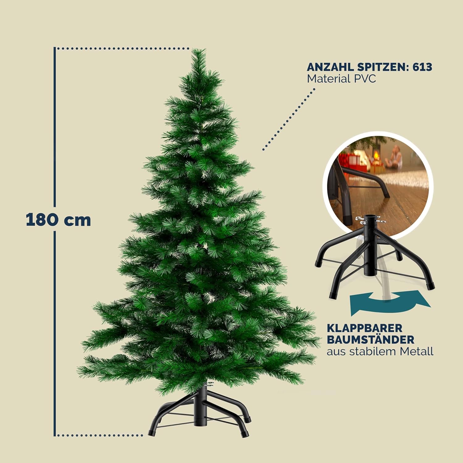 CASARIA® Weihnachtsbaum künstlich 180cm dichte Spitzen schneller Aufbau Metallständer naturgetreu schwer entflammbar grün Tannenbaum Deko Christmas — Ansicht 6