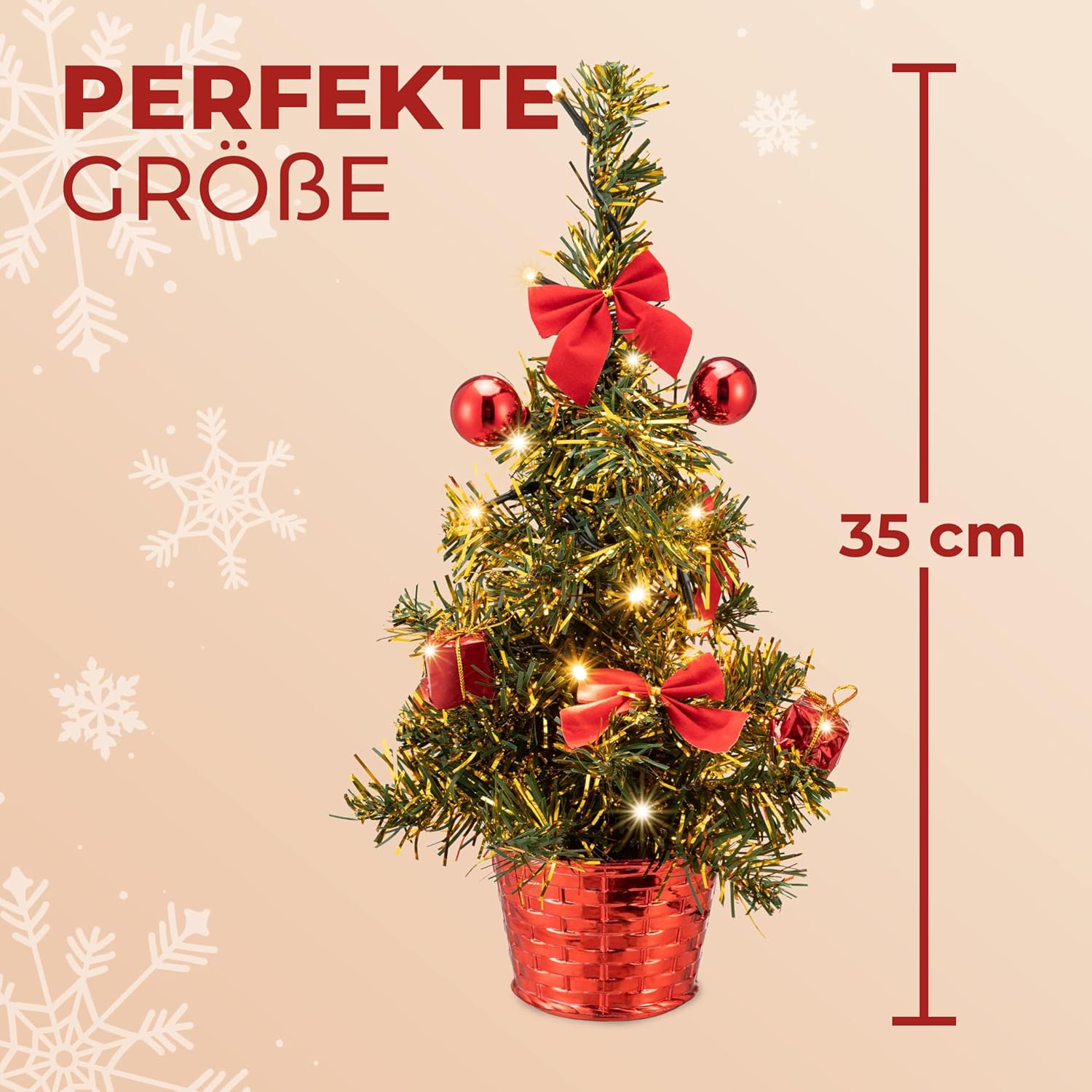 CASARIA® Weihnachtsbaum künstlich 36cm Klein Tisch geschmückt mit Beleuchtung LED Lichterkette Timer Topf schwer entflammbar Deko grün mini Tannenbaum — Ansicht 3