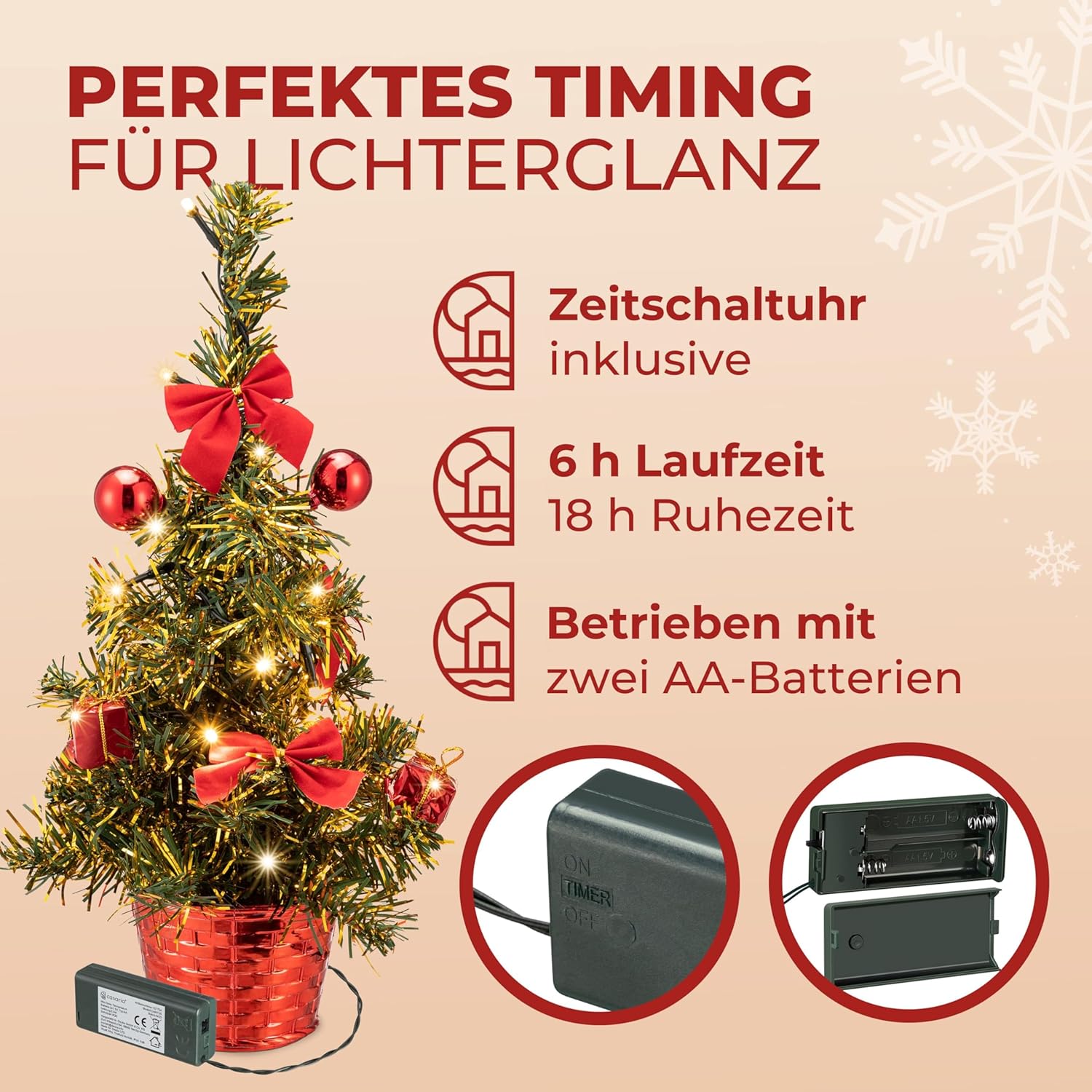 CASARIA® Weihnachtsbaum künstlich 36cm Klein Tisch geschmückt mit Beleuchtung LED Lichterkette Timer Topf schwer entflammbar Deko grün mini Tannenbaum — Ansicht 4