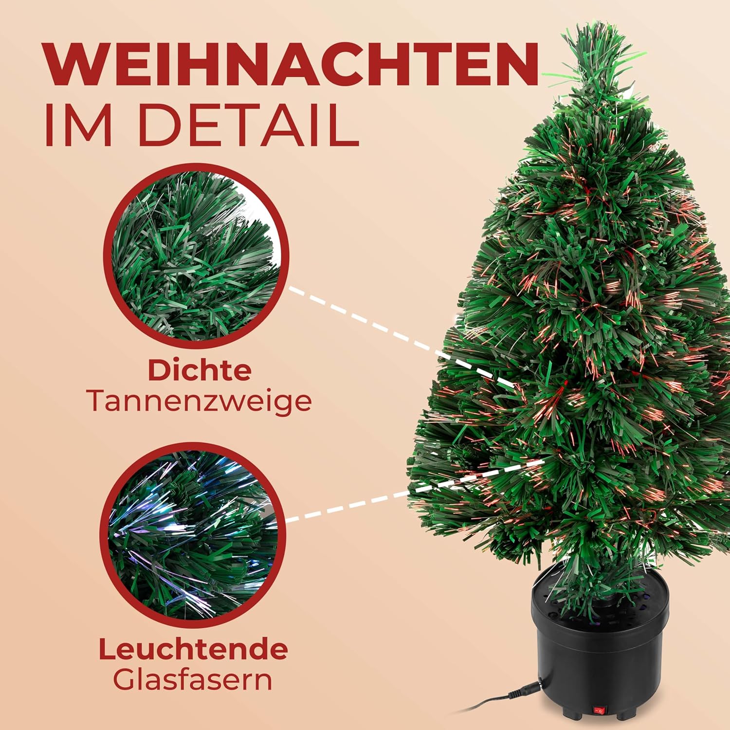 CASARIA® Weihnachtsbaum künstlich 66 cm Klein Tisch Topf Glasfaser mit Beleuchtung 9 Farben schwer entflammbar grün Tannenbaum Christbaum Weihnachten — Ansicht 5