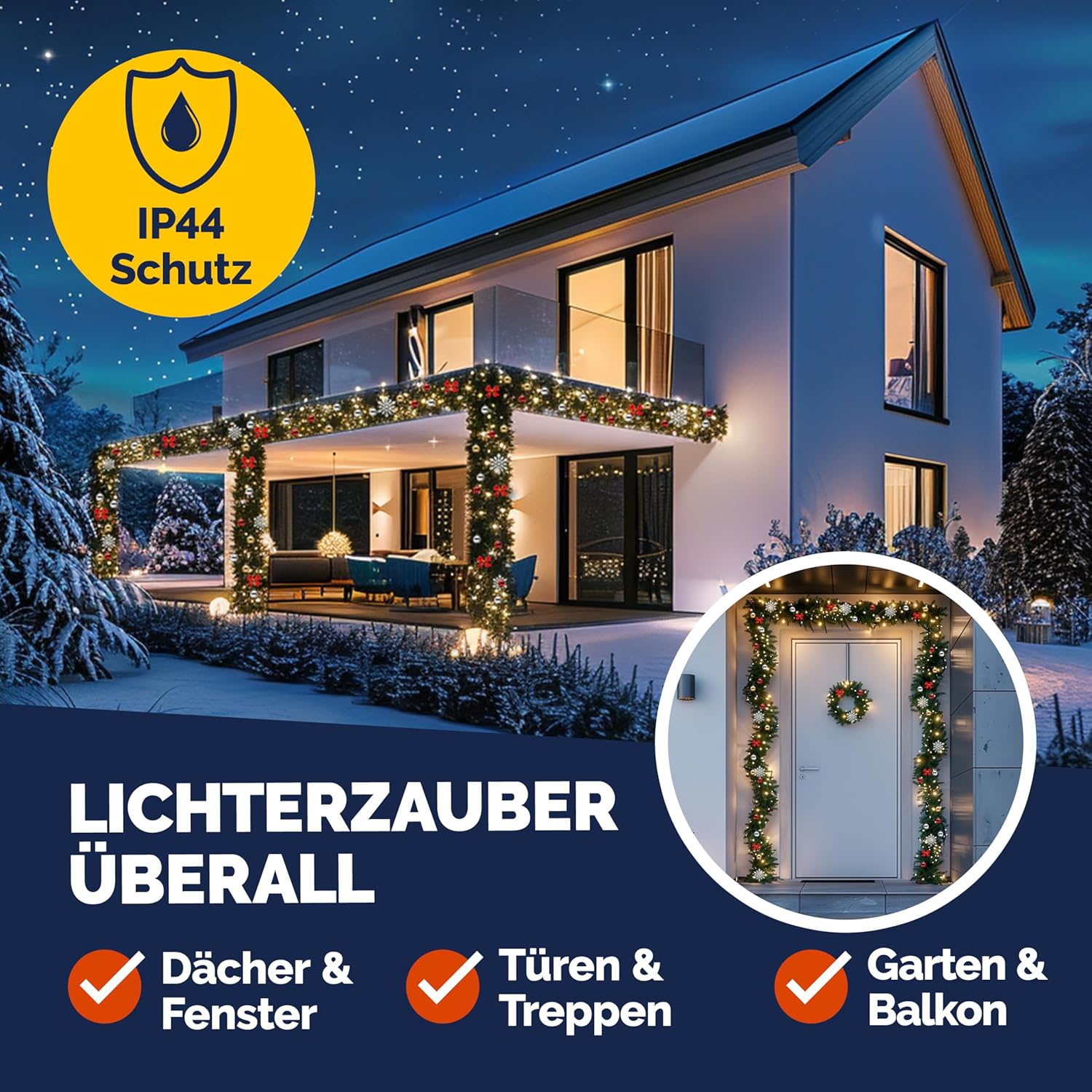 CASARIA Weihnachtsgirlande Beleuchtet Deko Fernbedienung 5m 80 LED Timer Dimmbar 8 Leuchtmodi Außen Weihnachtsdeko Weihnachten Girlande Tannengirlande — Ansicht 4