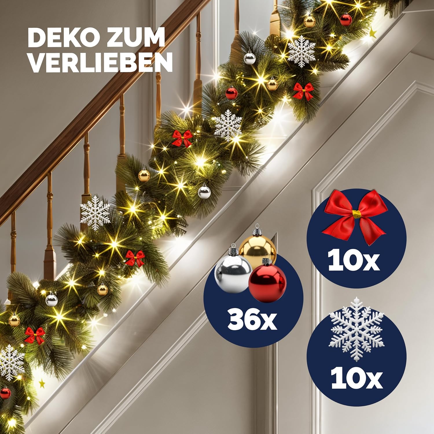CASARIA Weihnachtsgirlande Beleuchtet Deko Fernbedienung 5m 80 LED Timer Dimmbar 8 Leuchtmodi Außen Weihnachtsdeko Weihnachten Girlande Tannengirlande — Ansicht 5