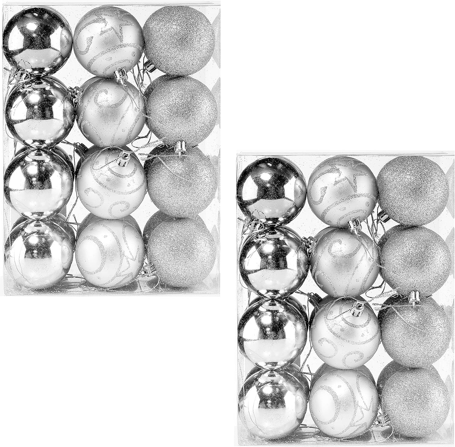CASARIA® Weihnachtskugeln 48tlg Ø 6cm Kunststoff matt glänzend Christbaumkugeln Christbaumschmuck Anhänger Weihnachtsbaumkugeln Weihnachtsdeko Silber