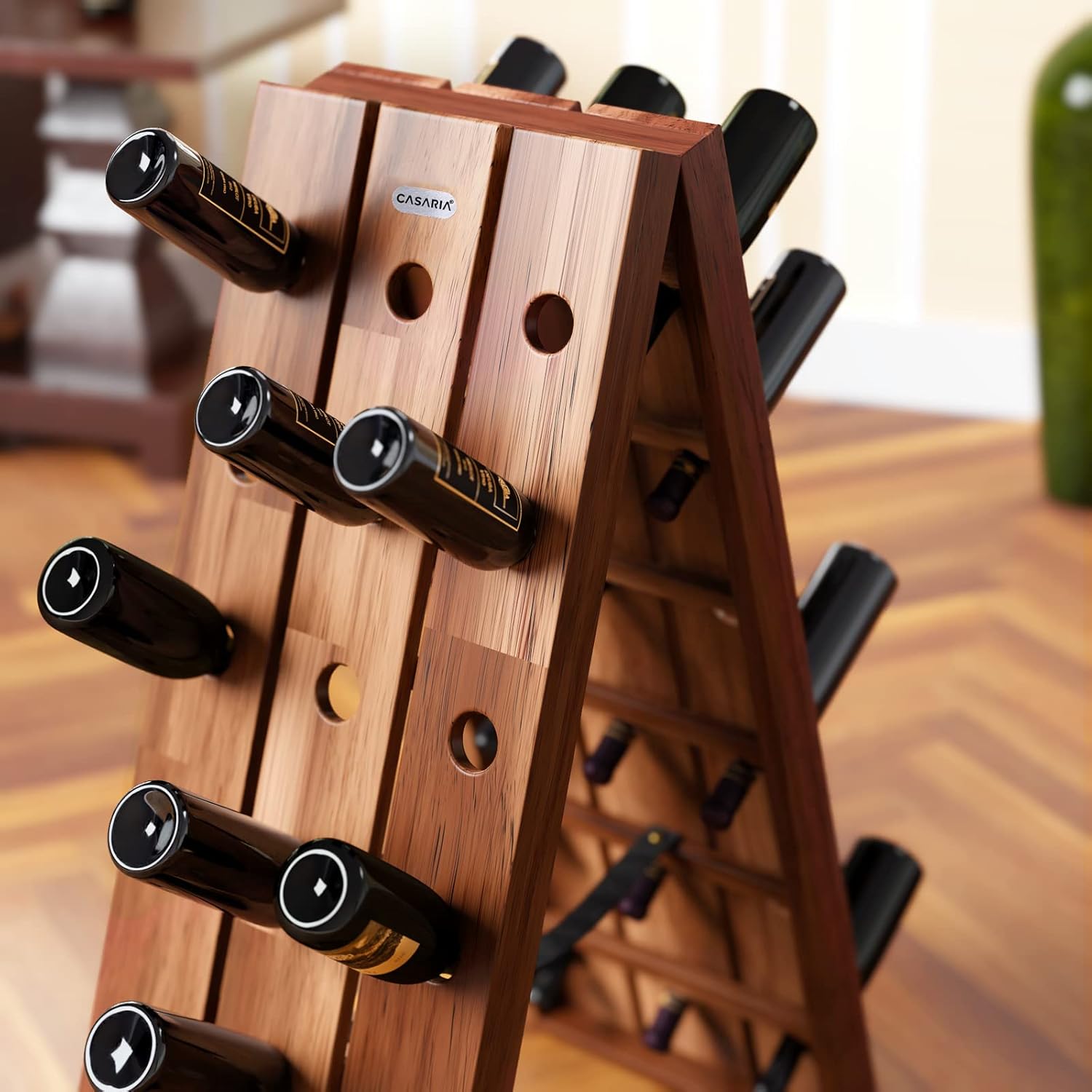 Casaria® Weinregal 36 Flaschen 87x 55x 39cm Akazien Holz Stehend Klappbar Keller Küche Wohnzimmer Bar Weinständer Weinhalter Flaschenregal Regal Rustikal — Ansicht 5