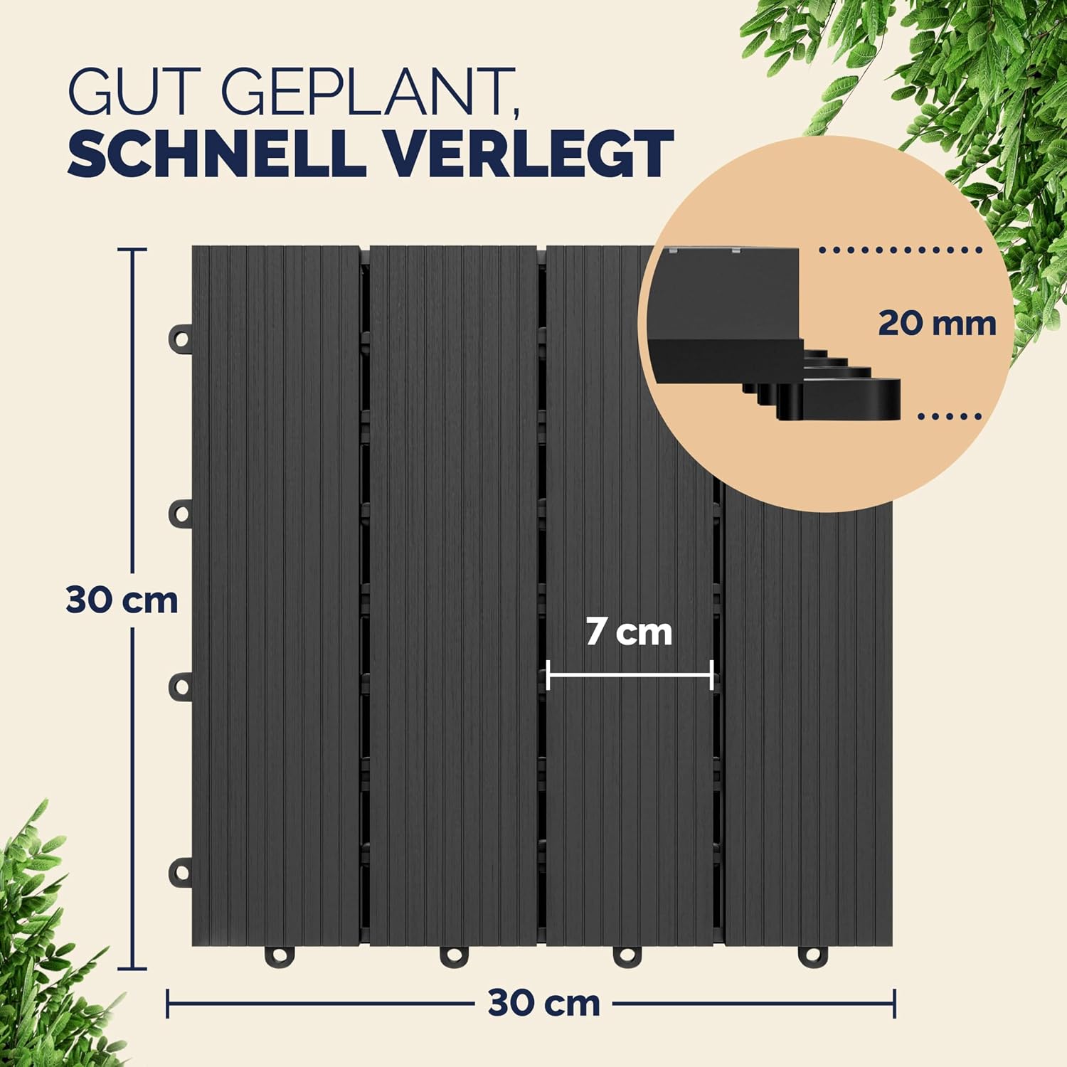 Casaria® WPC Fliesen 30x30 cm 11er Set 1m2 Stecksystem Drainage Zuschneidbar Terrasse Balkon Garten klick Klassik Anthrazit — Ansicht 3