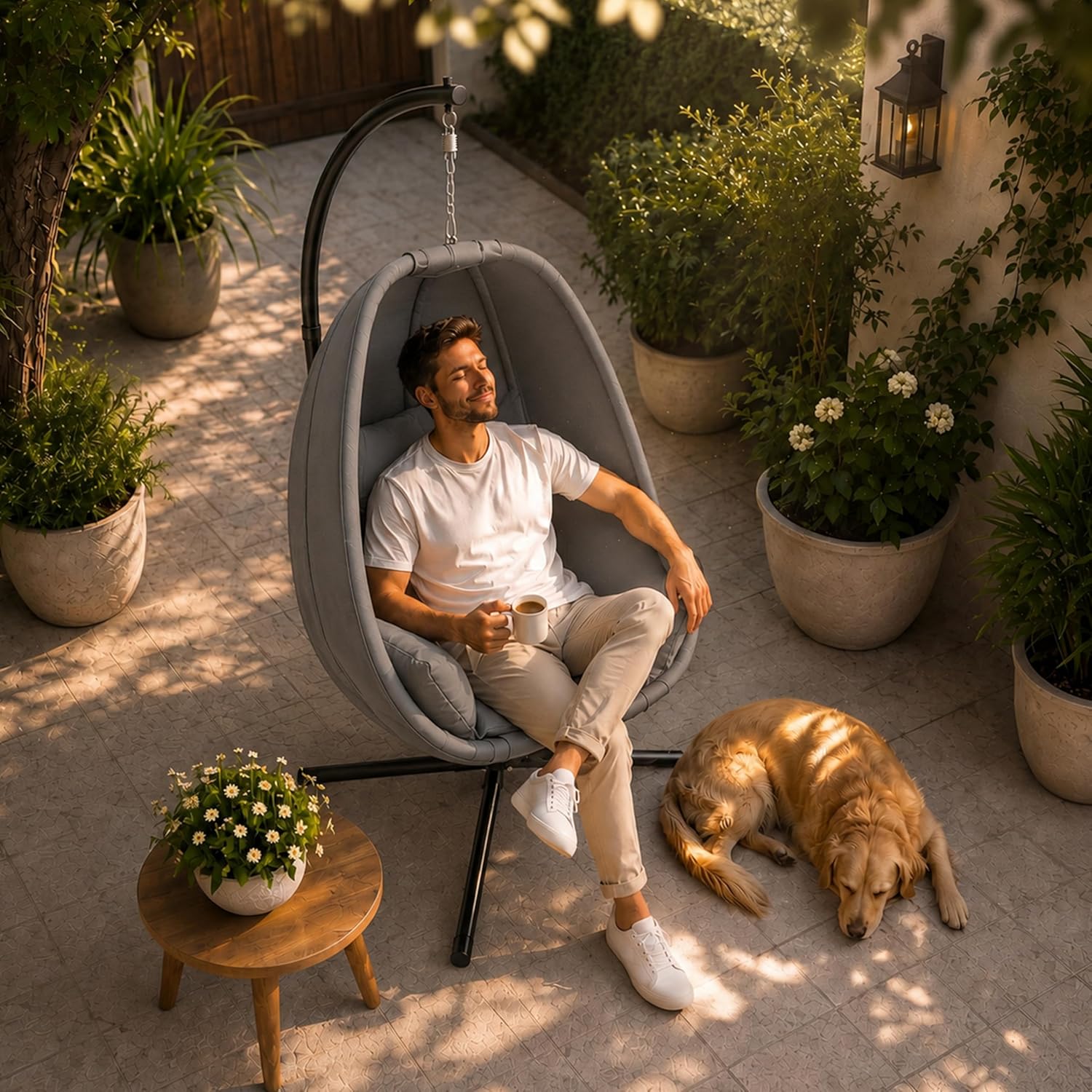 Casaria® XXL-Hängesessel mit Gestell Outdoor - 94cm breit, wetterfest, bis 150kg - Hängestuhl inkl. Kissen & 2 Taschen - für Garten Balkon & Indoor Relax Schaukelstuhl — Ansicht 3
