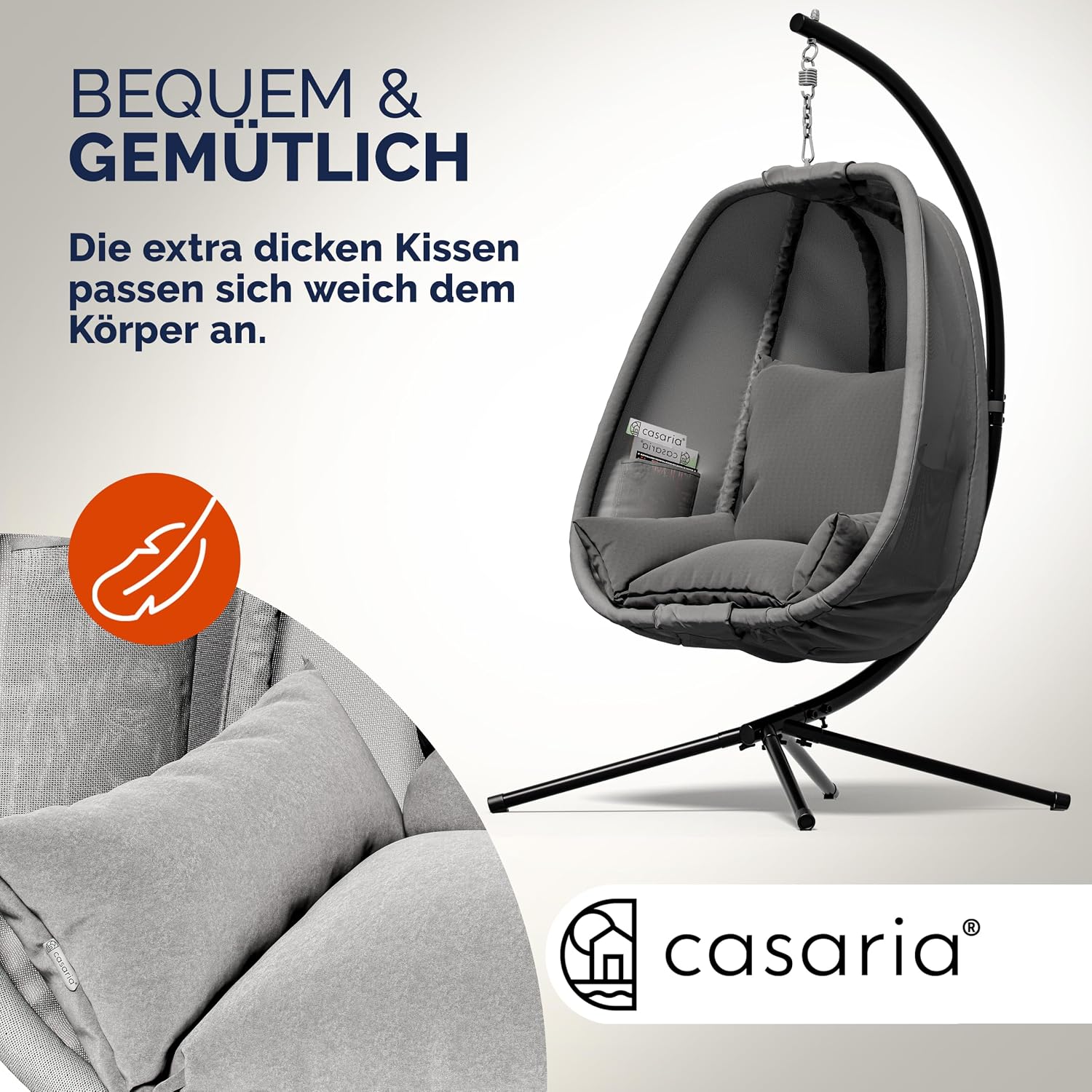 Casaria® XXL-Hängesessel mit Gestell Outdoor - 94cm breit, wetterfest, bis 150kg - Hängestuhl inkl. Kissen & 2 Taschen - für Garten Balkon & Indoor Relax Schaukelstuhl — Ansicht 4