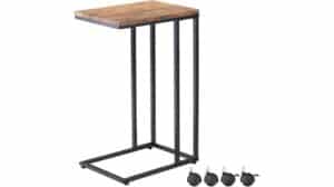 C-förmiger Casaria Beistelltisch mit Holzplatte und schwarzem Metallgestell, abgebildet mit vier abnehmbaren Lenkrollen vorne – eine stilvolle Ergänzung für Ihr Zuhause.